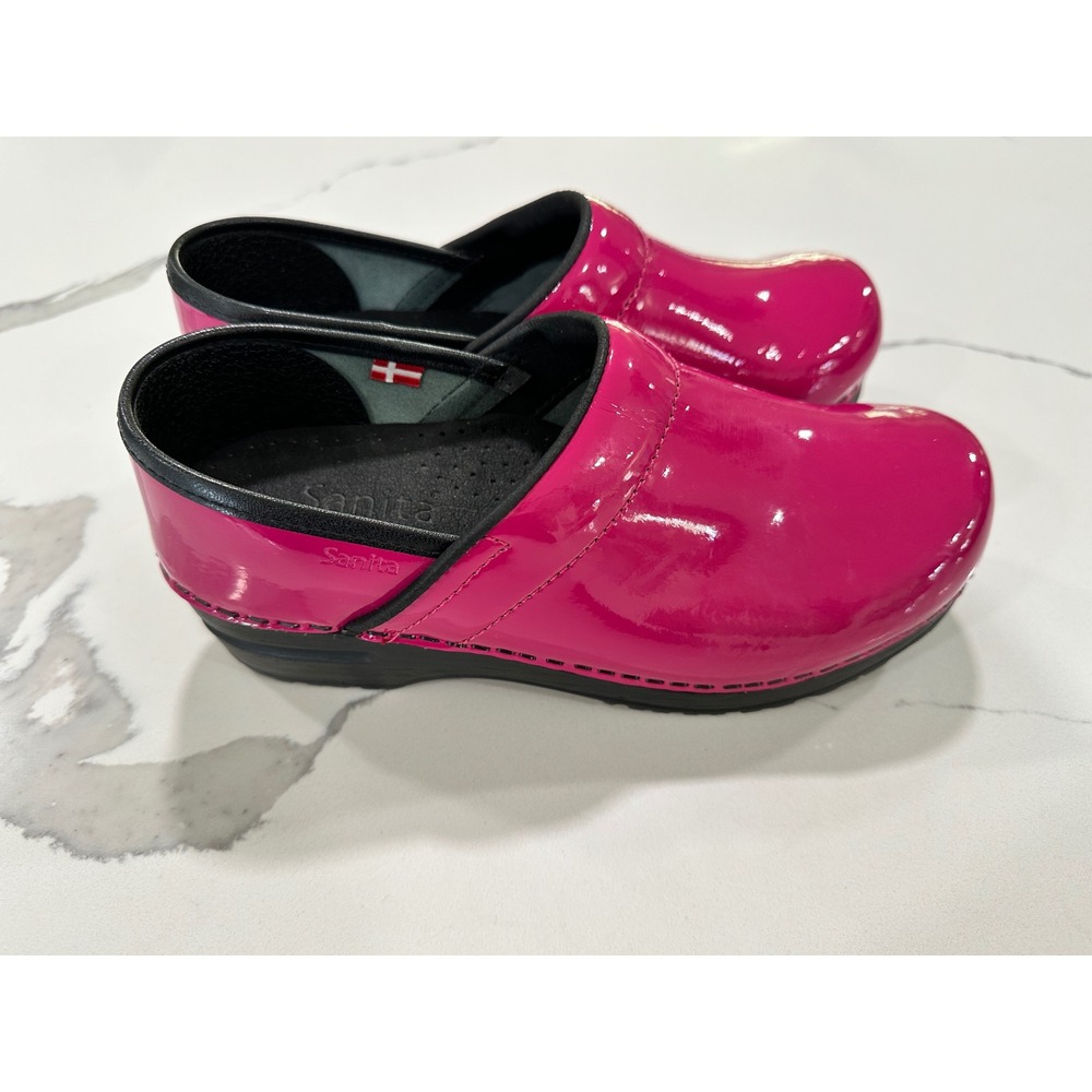 Sanita Professional Pink Patent Leather Clogs Danish Comfort Shoes Size 37